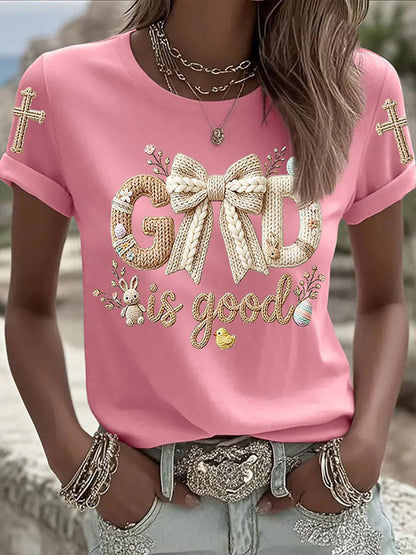 Women's Easter Bunny Print Casual T-Shirt