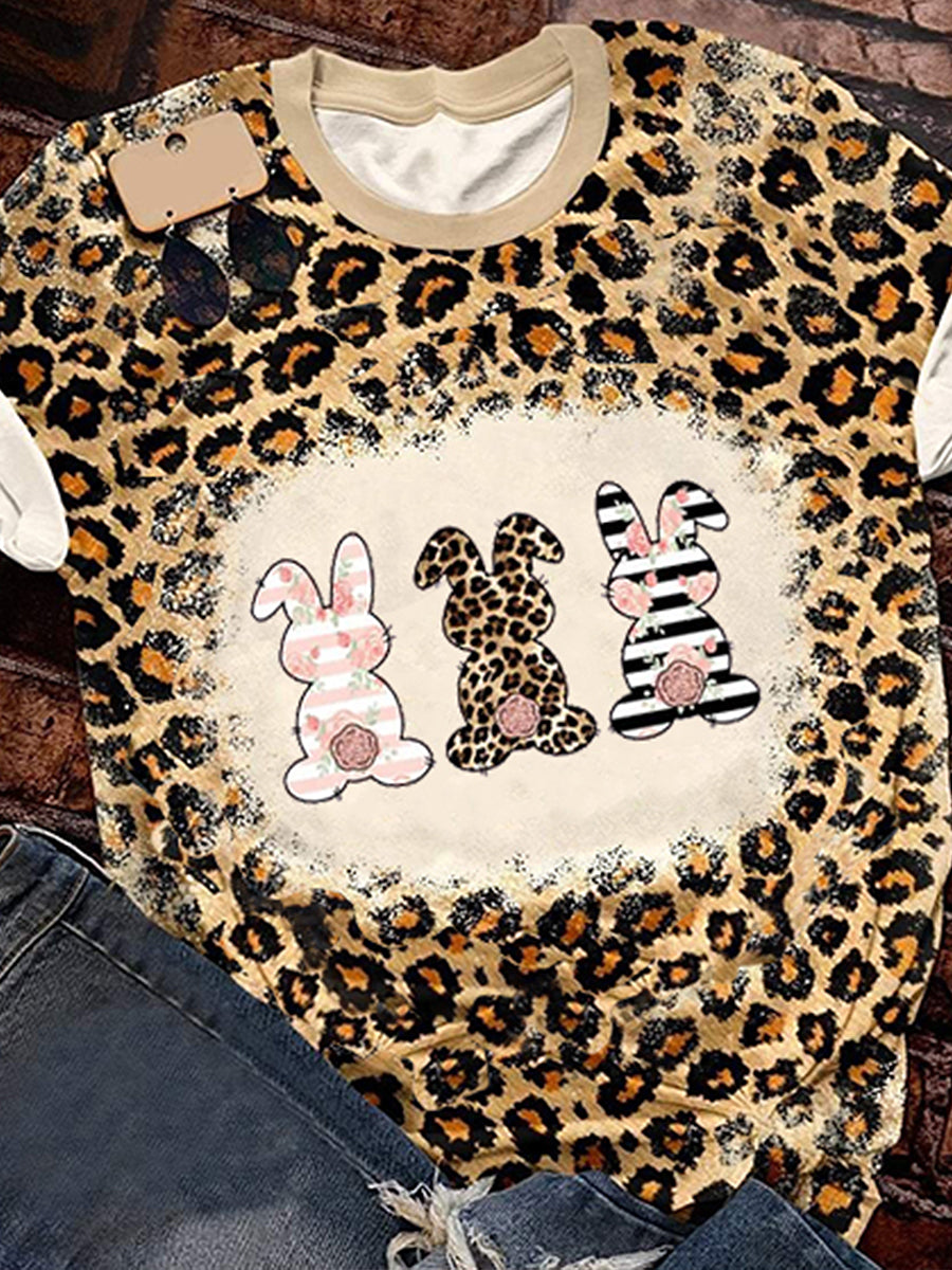 Women's Easter Bunny Printed Vintage Fashion Loose Short Sleeve T-Shirt