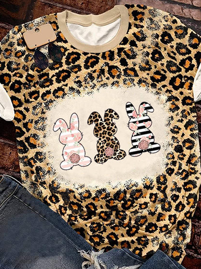 Women's Easter Bunny Printed Vintage Fashion Loose Short Sleeve T-Shirt