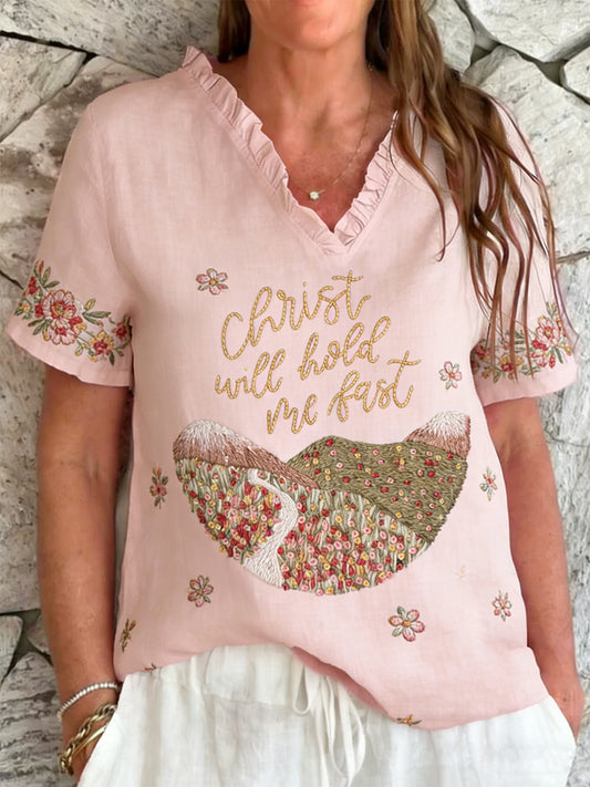 Women's Christian Faith Printed V-Neck Shirt