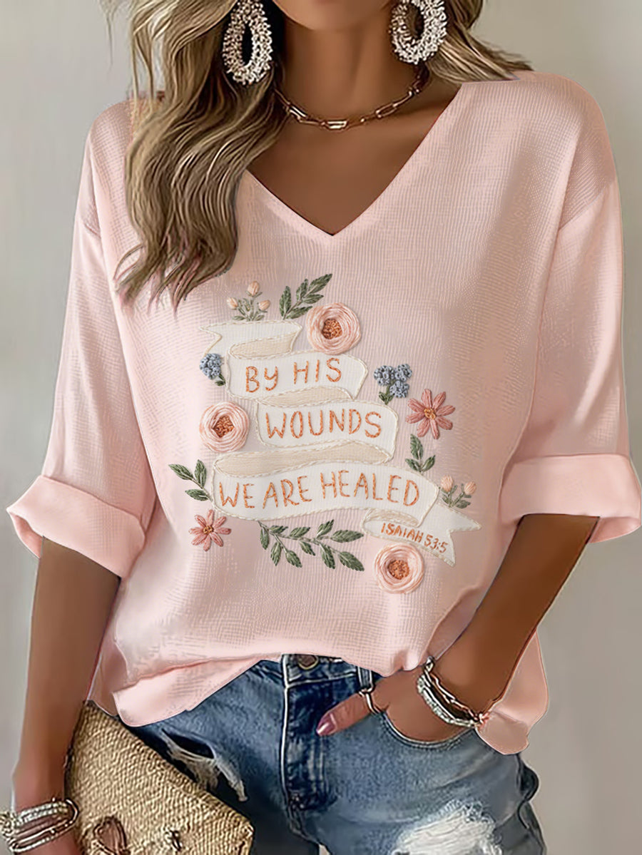 Women's Floral Christian Faith Print Waffle T-shirt