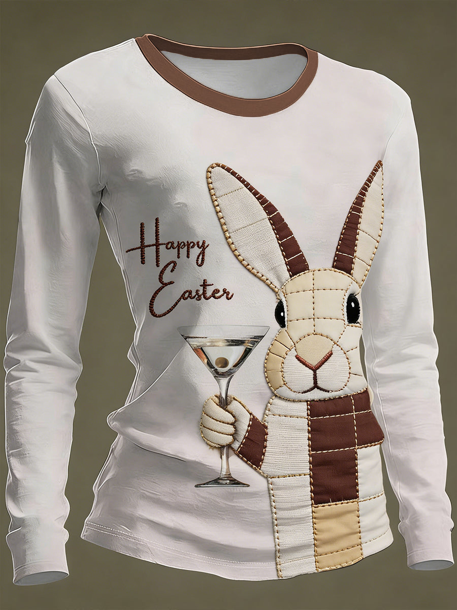 Women's Easter Bunny Art  Round neck long sleeve T-shirt