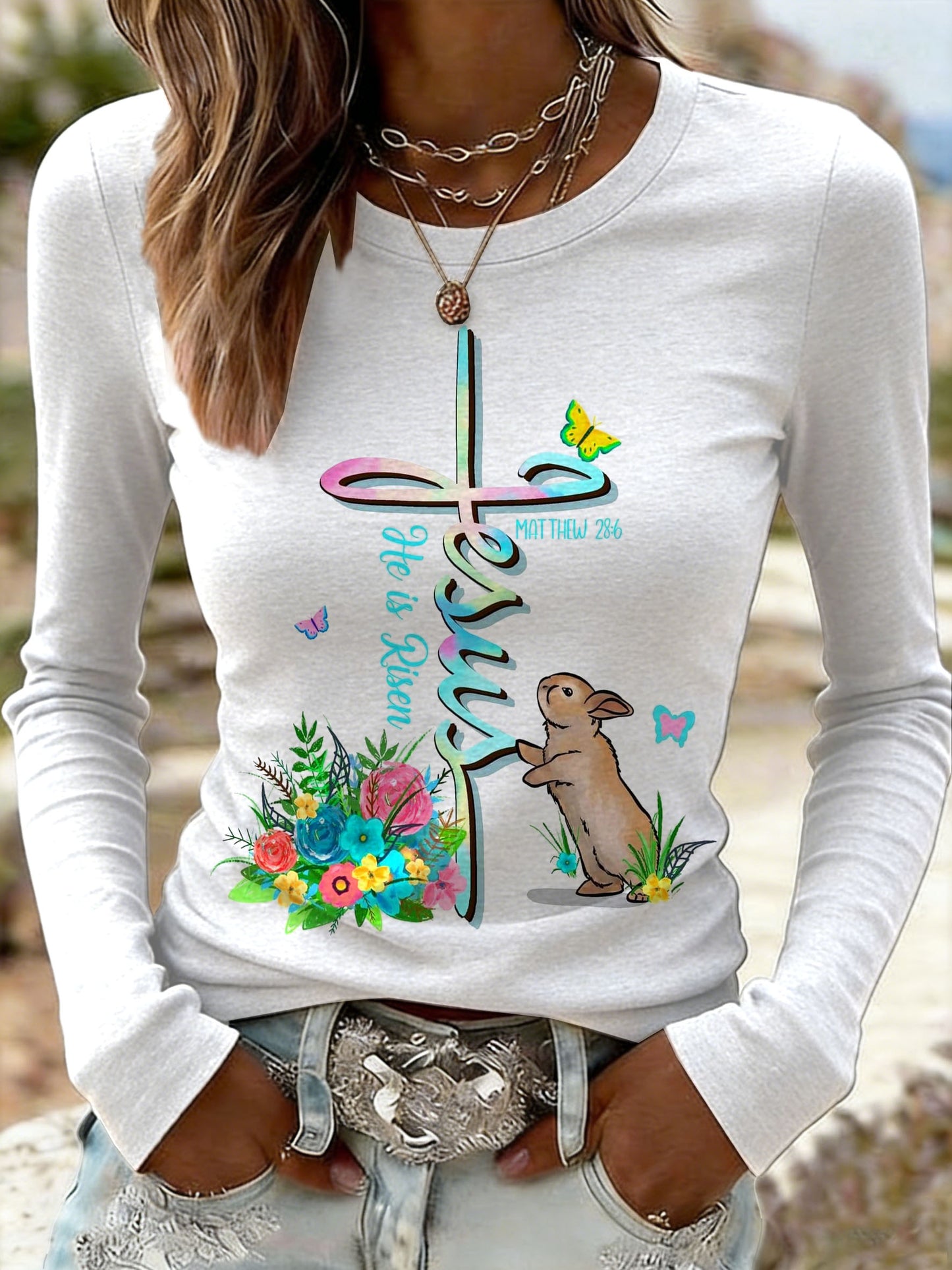 Women's Vintage Faith Easter Print Top