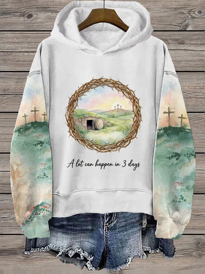 Women's Easter Bunny A Lot Can Happen In 3 Days Printed Hoodie
