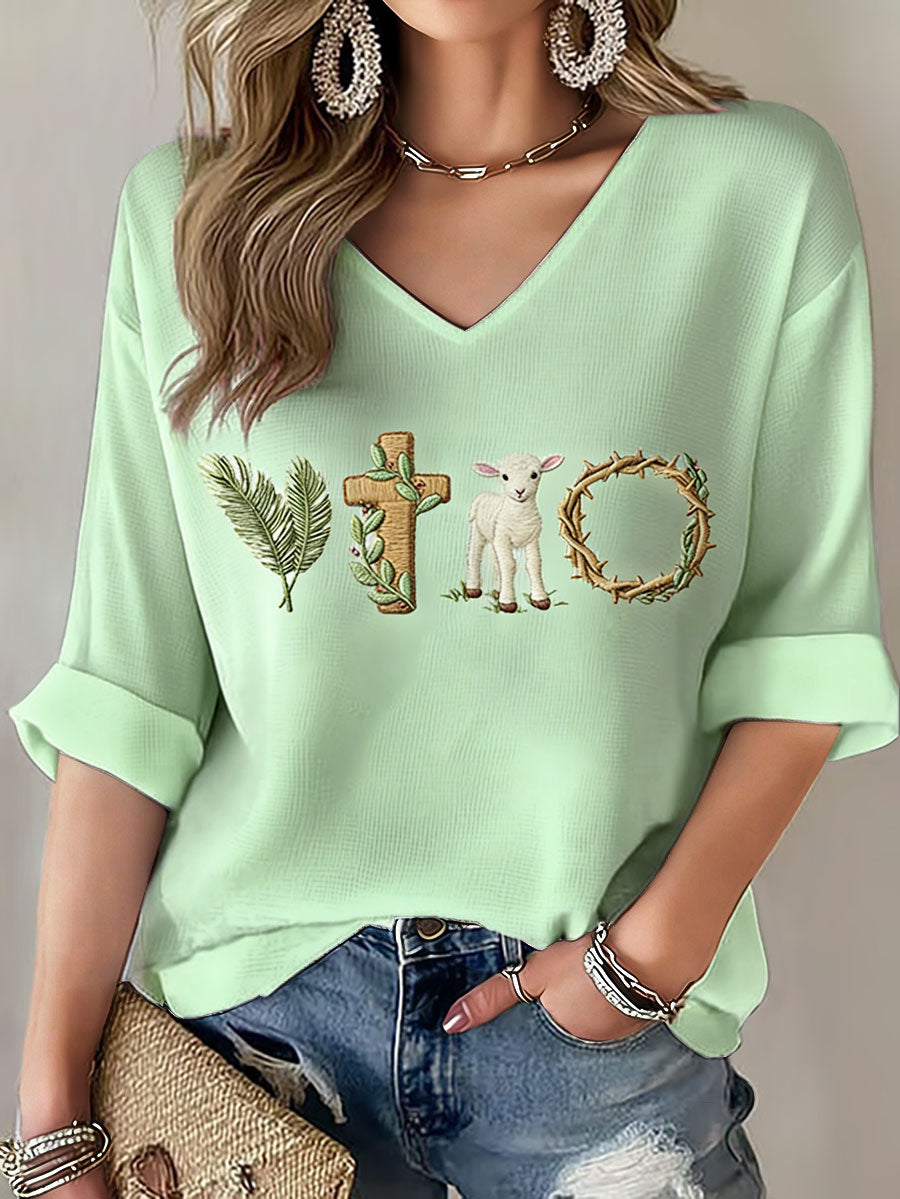 Women's Easter Bunny A Lot Can Happen In 3 Days Printed Waffle Tops
