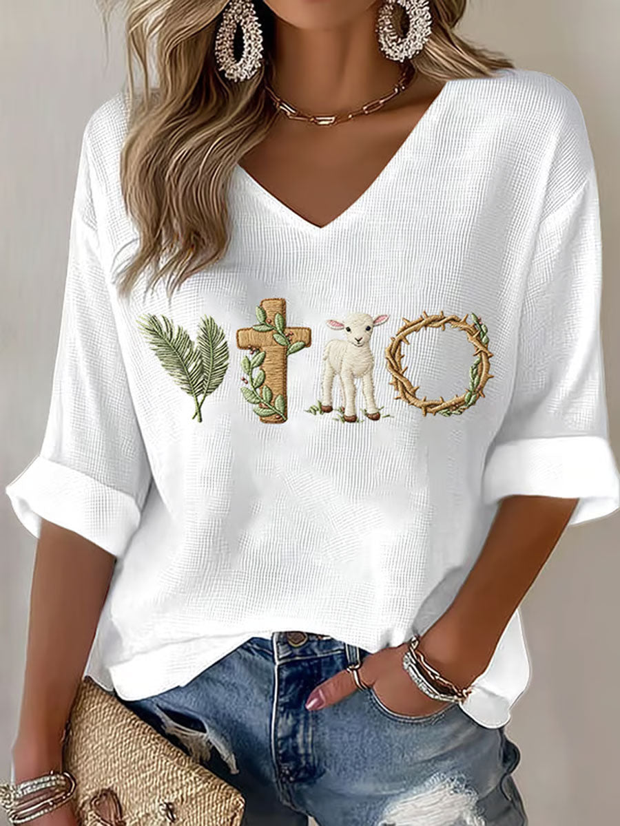 Women's Easter Bunny A Lot Can Happen In 3 Days Printed Waffle Tops