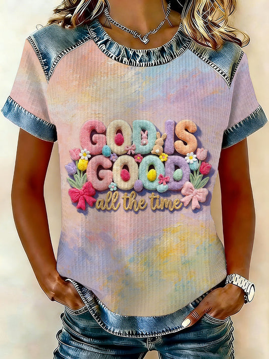 Women's Vintage Faith Easter Print Casual T-shirt
