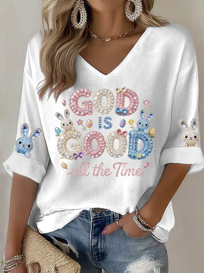 Women's Easter Bunny Art Print Casual T-shirt