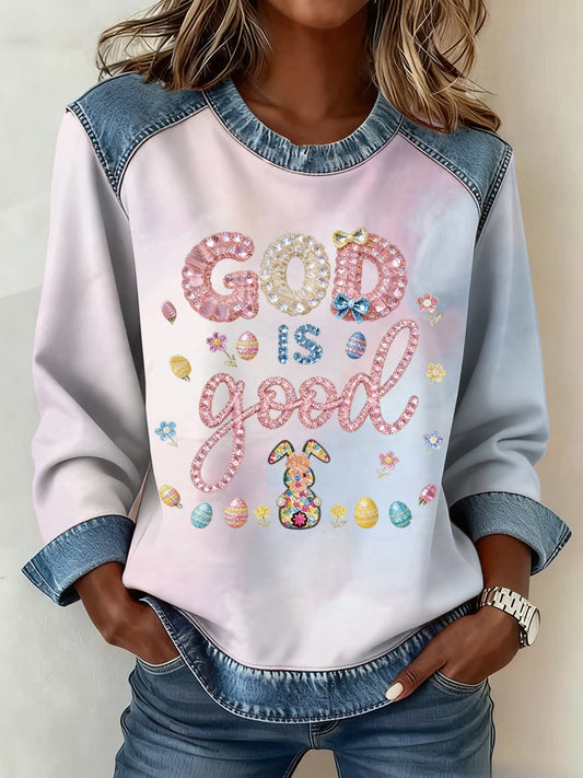 Women's Easter Bunny Art Pattern Patchwork Art Sweatshirt