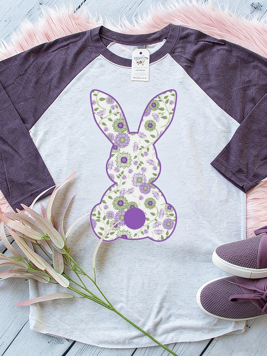 Women's Easter Bunny Animal Print Crew Neck Raglan Sleeve T-Shirt