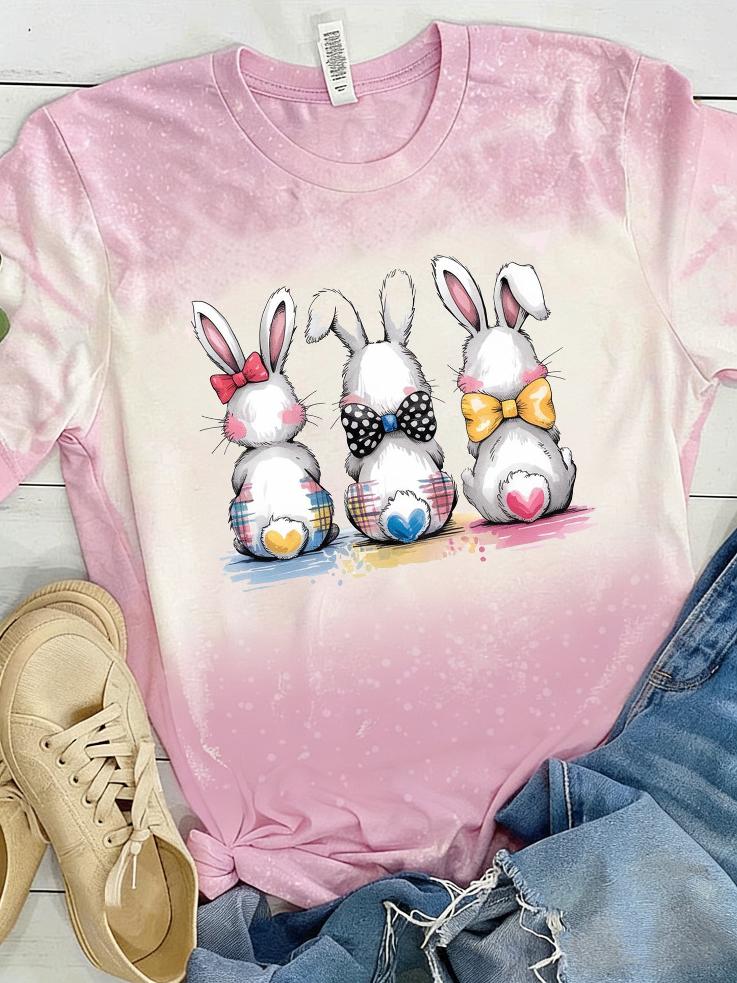 Women's Easter Bunny Animal Printed Vintage Fashion Loose Short Sleeve T-Shirt
