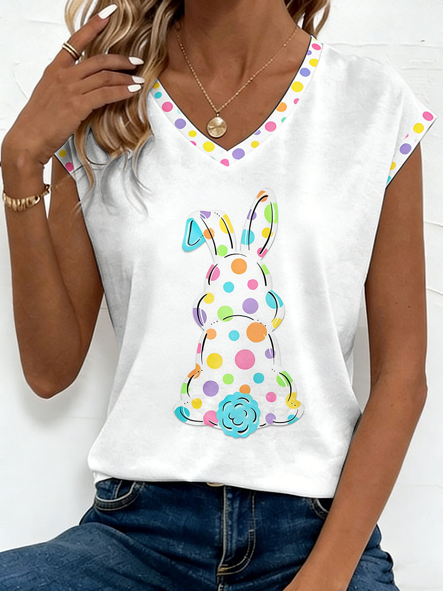 Women's Easter Bunny Animal Print V-Neck T-Shirt