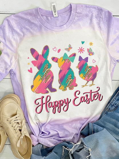 Women's Easter Bunny Animal Printed Vintage Fashion Loose Short Sleeve T-Shirt