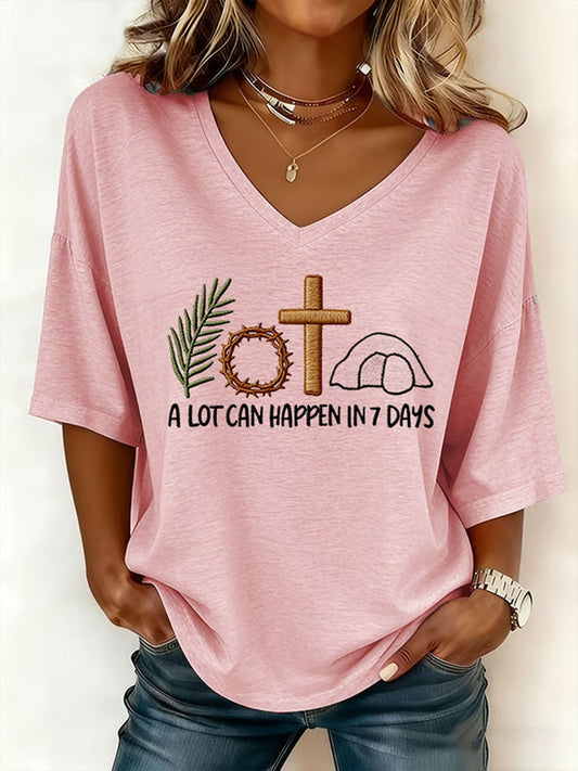 Women's Easter Bunny A Lot Can Happen In 3 Days Printed T-shirt