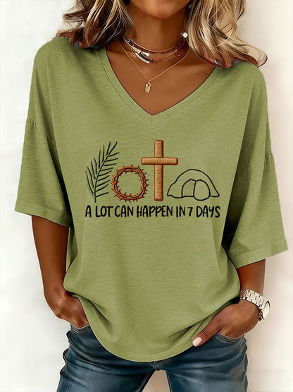 Women's Easter Bunny A Lot Can Happen In 3 Days Printed T-shirt