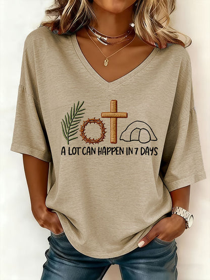 Women's Easter Bunny A Lot Can Happen In 3 Days Printed T-shirt