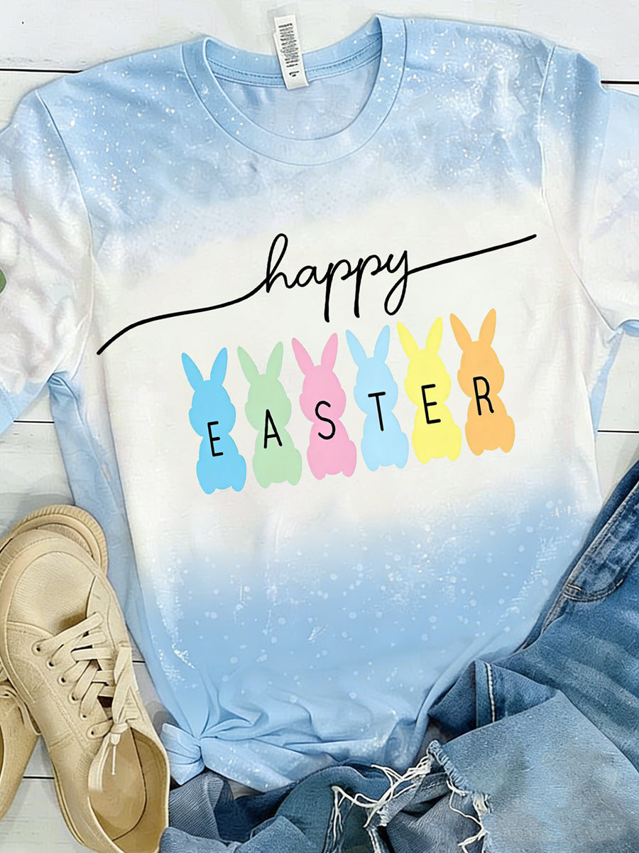 Women's Easter Bunny Animal Printed Vintage Fashion Loose Short Sleeve T-Shirt