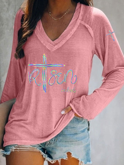 Women's 'He Is Risen' Printed Casual T-Shirt