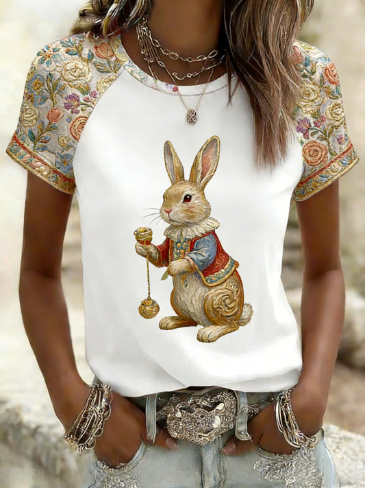 Women's Rabbit Print Casual T-Shirt