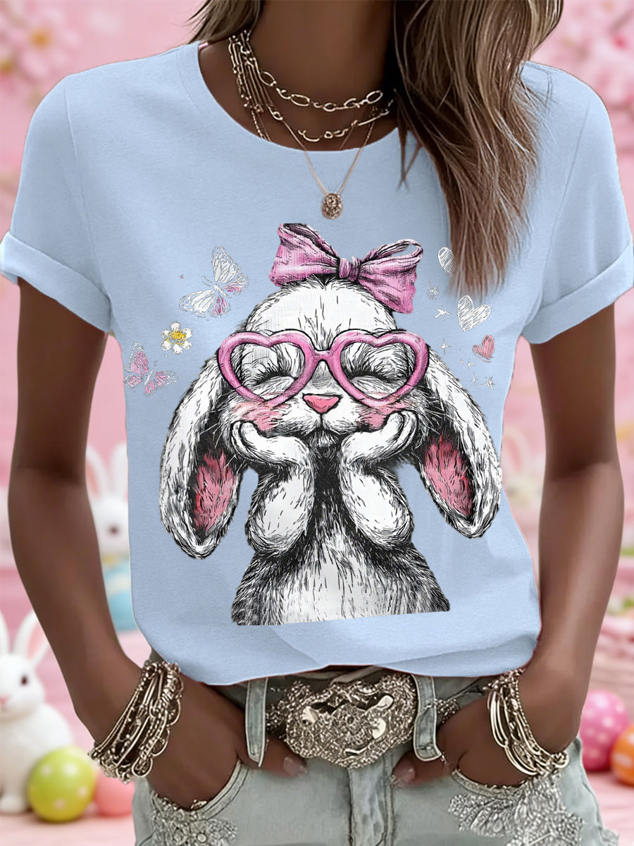 Women's Cute Easter Bunny Print Casual Tee
