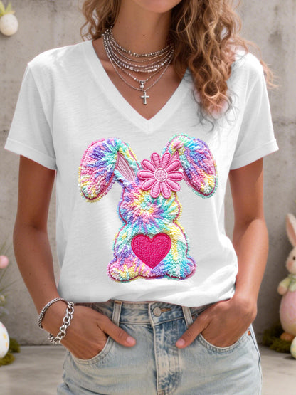 Women's Cute Bunny Pattern V-Neck T-Shirt