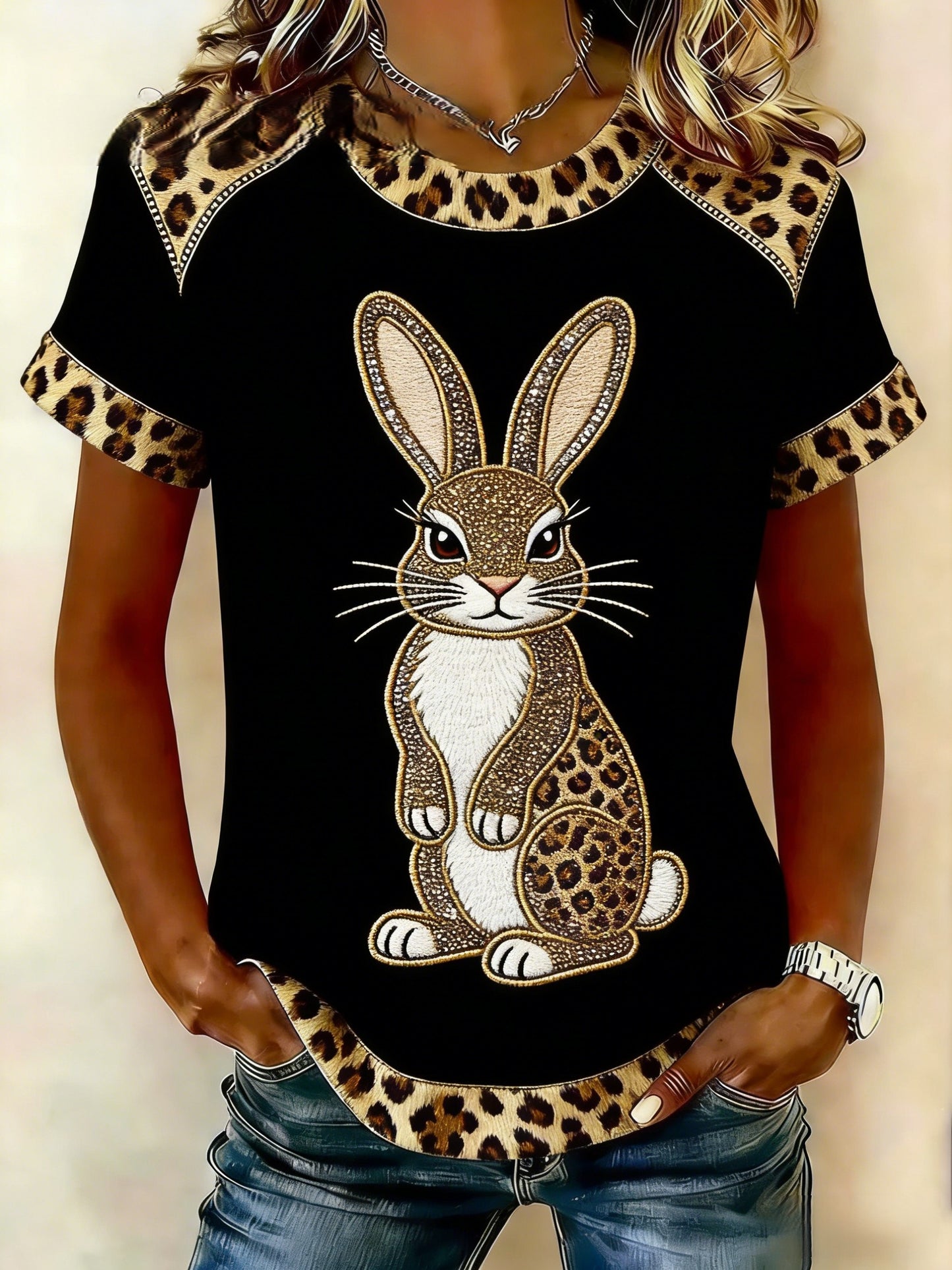 Women's Rabbit Print Casual T-Shirt