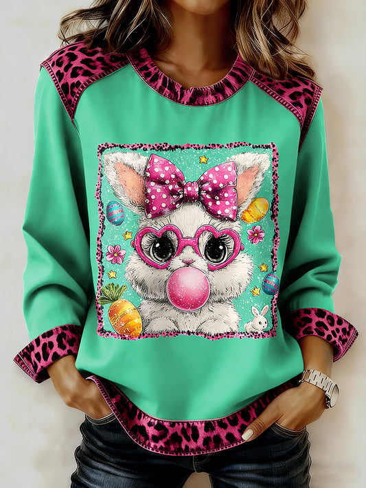 Women's Easter Bunny Animal Printed Collar Long Sleeve Sweatshirt