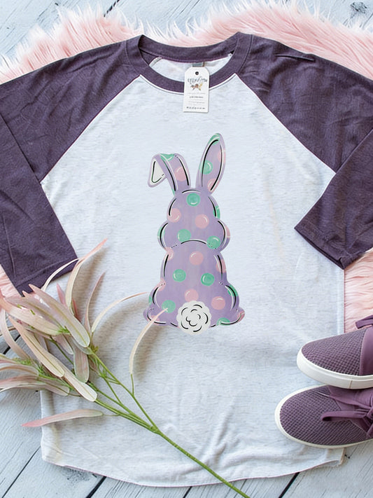 Women's Easter Bunny Animal Print Crew Neck Raglan Sleeve T-Shirt