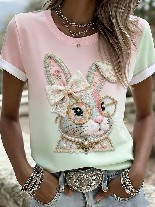 Women's Easter Floral Bunny Short-Sleeve T-Shirt