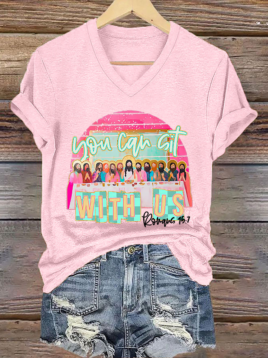 Women's Christian Easter You Can Sit With Us Print  T-shirt