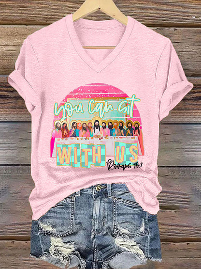 Women's Christian Easter You Can Sit With Us Print  T-shirt