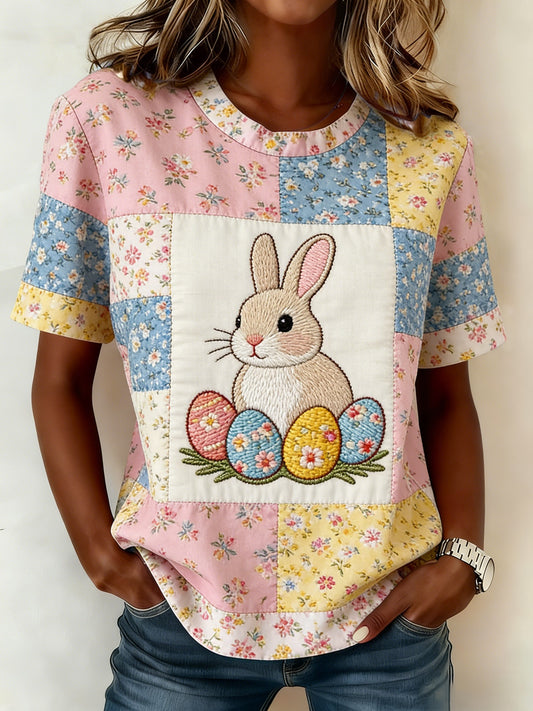 Women's Easter Floral Bunny Short-Sleeve T-Shirt