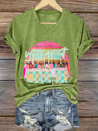 Women's Christian Easter You Can Sit With Us Print  T-shirt
