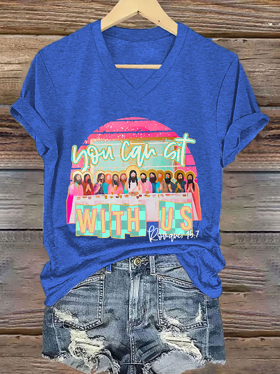 Women's Christian Easter You Can Sit With Us Print  T-shirt