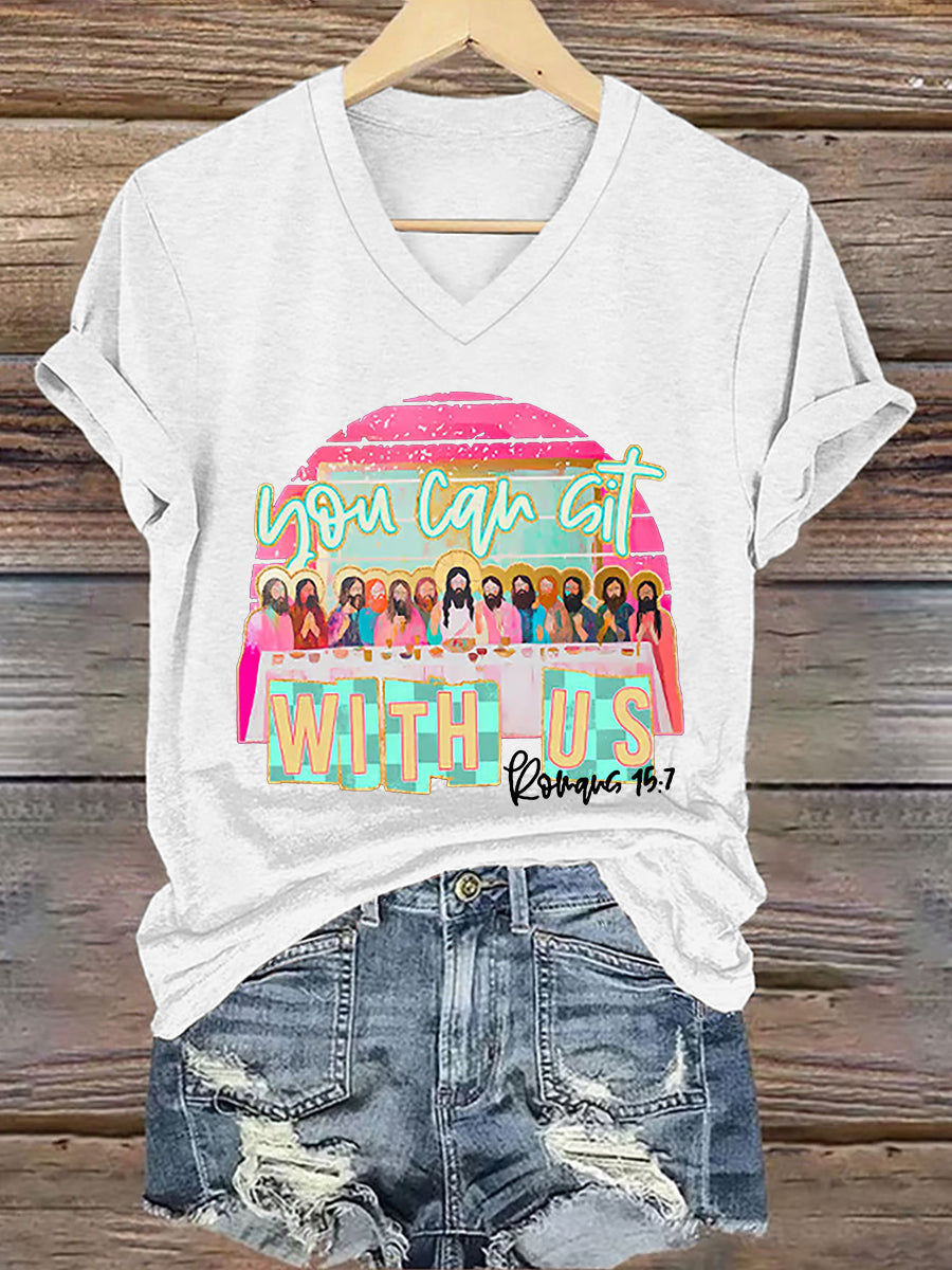 Women's Christian Easter You Can Sit With Us Print  T-shirt