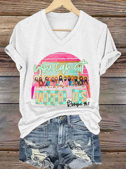 Women's Christian Easter You Can Sit With Us Print  T-shirt