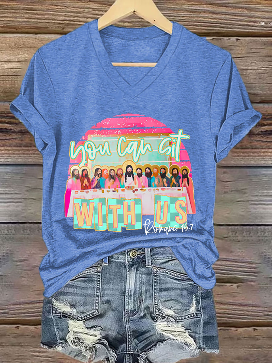 Women's Christian Easter You Can Sit With Us Print  T-shirt