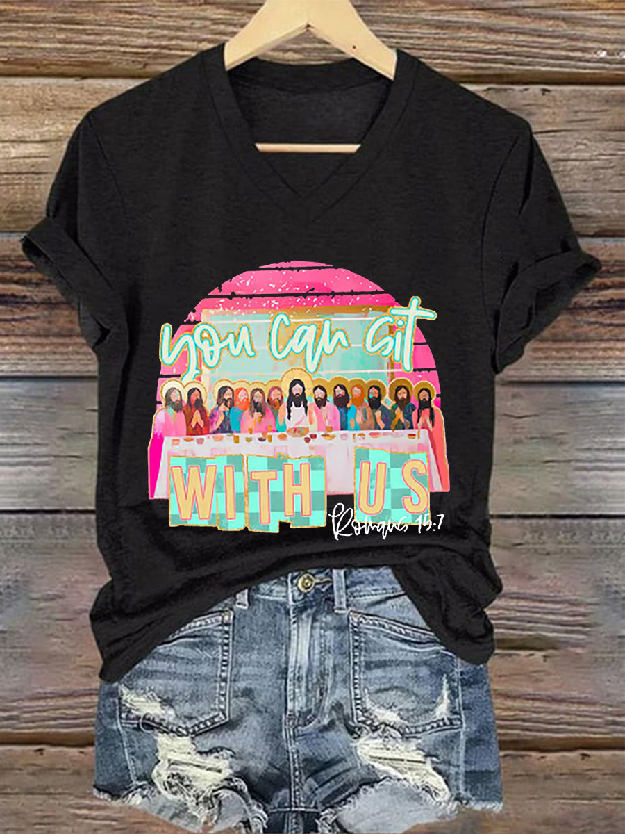 Women's Christian Easter You Can Sit With Us Print  T-shirt