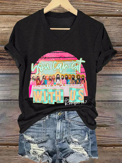 Women's Christian Easter You Can Sit With Us Print  T-shirt