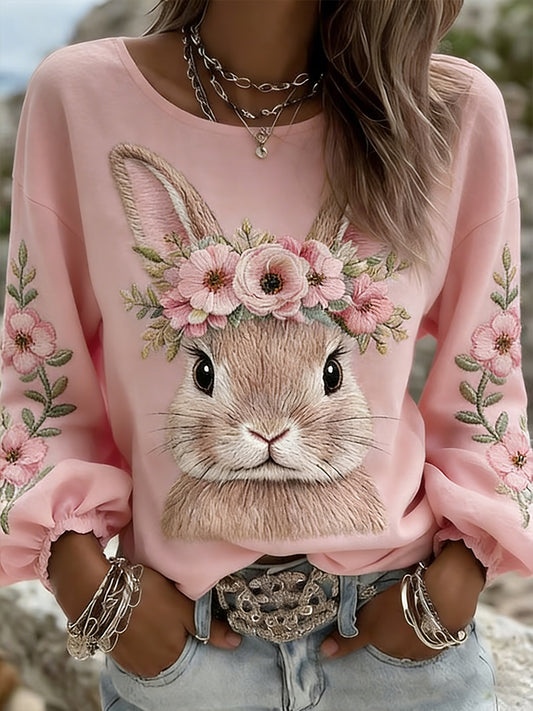 Women's Easter Bunny Floral Print Tops