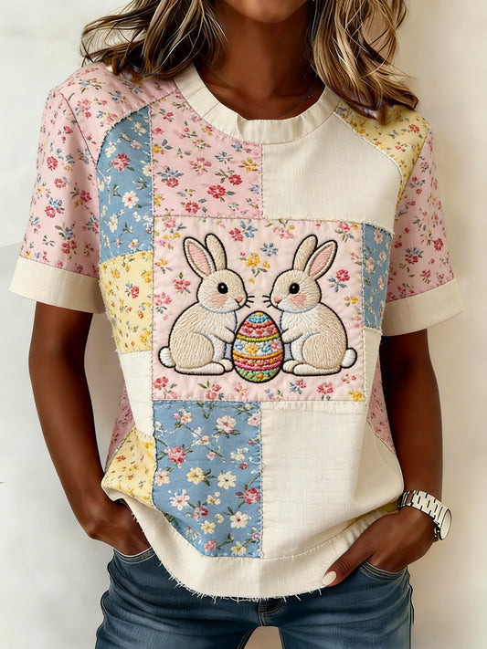 Women's Easter Floral Bunny Short-Sleeve T-Shirt