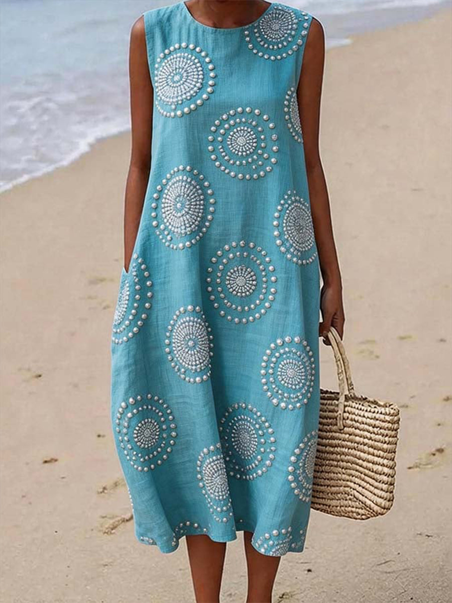 Women's Floral Pattern Linen Blend Dress