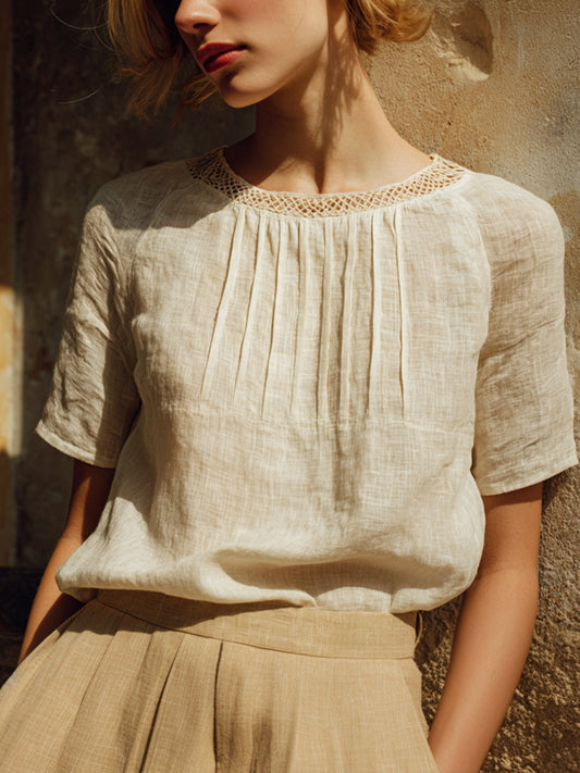 Women's Elegant Lace Patchwork Linen Blend Shirt
