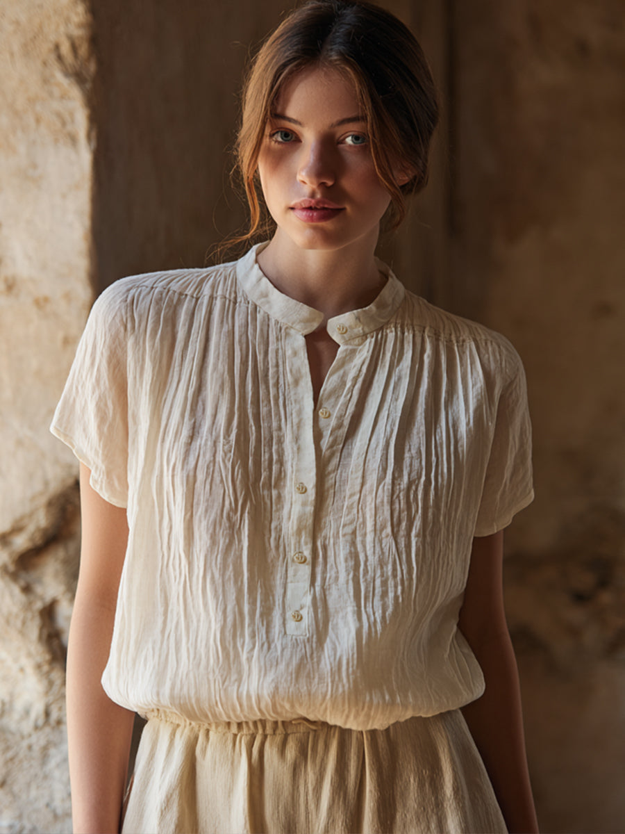 Women's Simple Solid Color Linen Blend Shirt