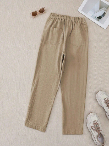 Women's Solid Color Casual Daily Button Side Straight Pants