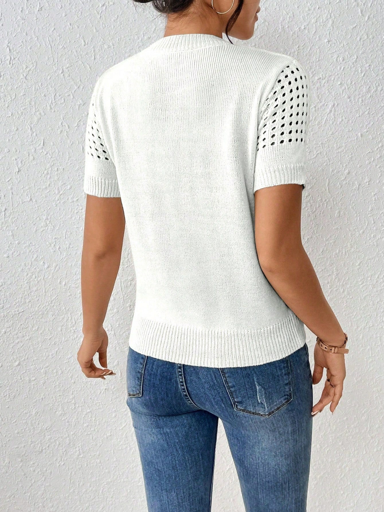 Women's Round-Neck Solid Color Short-Sleeved Knitted Top
