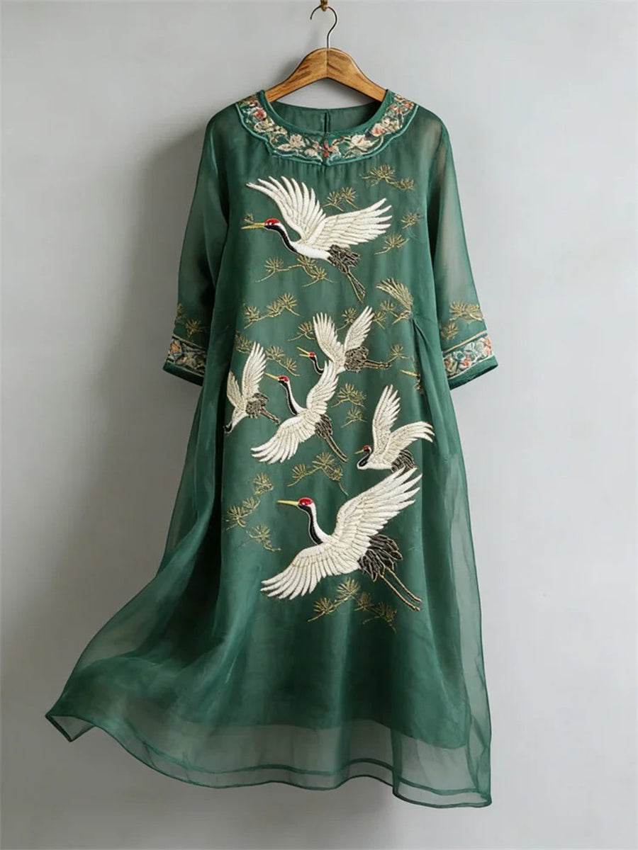 Women's Classy Japanese Landscape Art Linen Dress