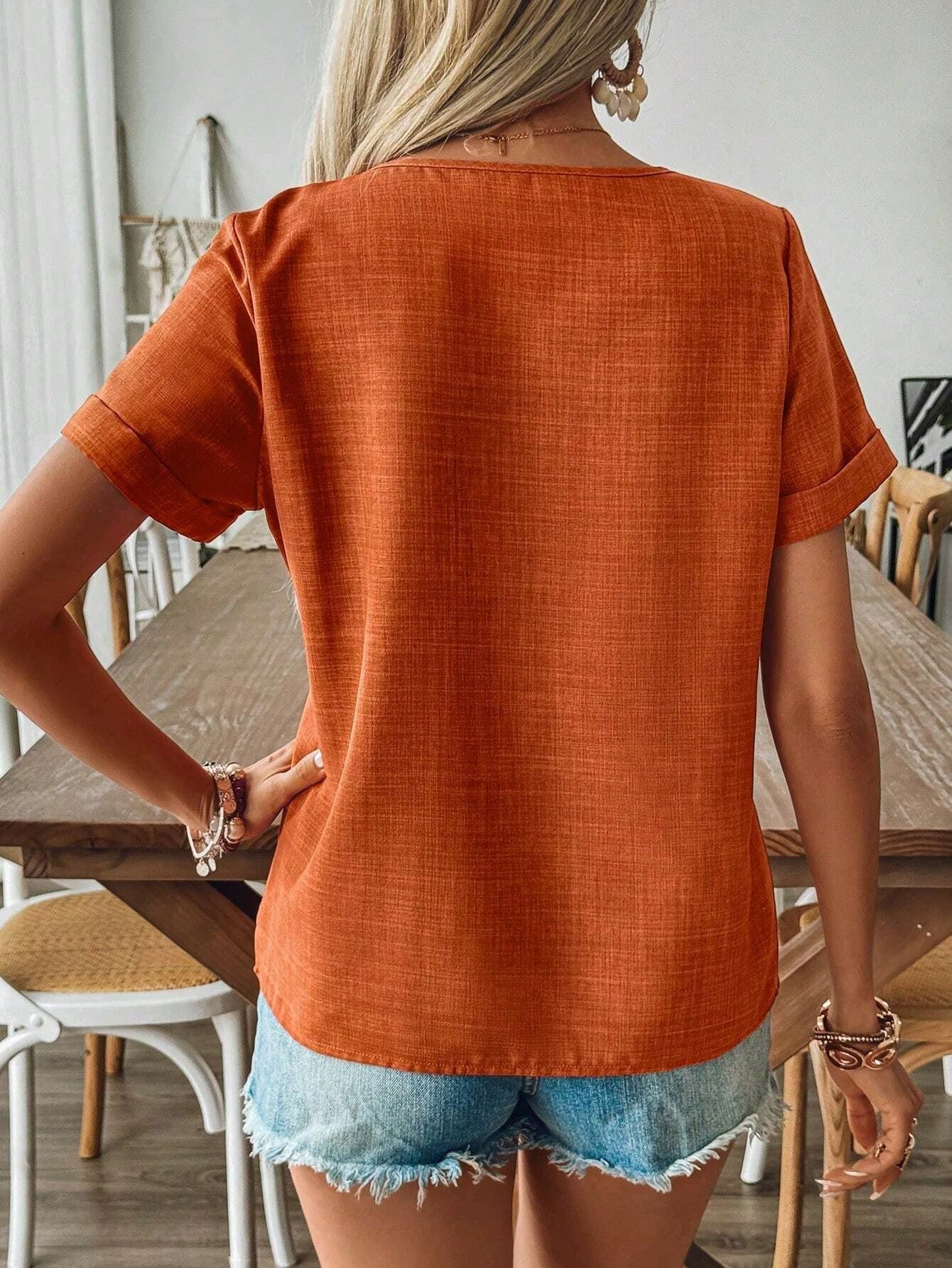 Women's Casual Bamboo Joint Decorated And Linen Shirt With Button Fastening