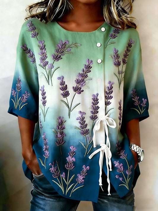 Women's Floral Buttoned Linen Blend Shirt