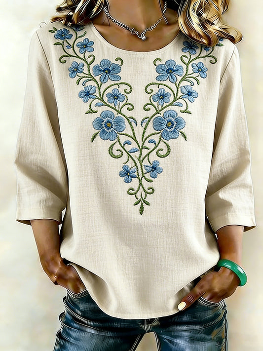 Women's Floral Art Linen Shirt
